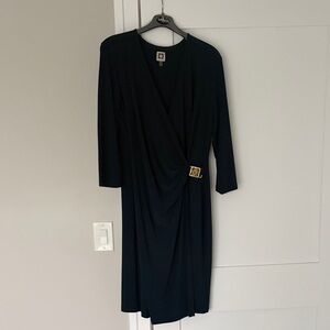 Anne Klein Green Faux Wrap Dress with Gold Buckle